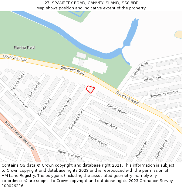 27, SPANBEEK ROAD, CANVEY ISLAND, SS8 8BP: Location map and indicative extent of plot