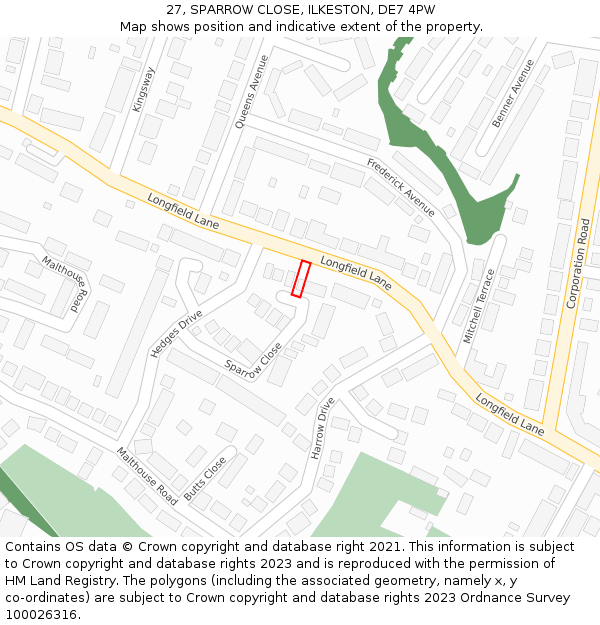 27, SPARROW CLOSE, ILKESTON, DE7 4PW: Location map and indicative extent of plot