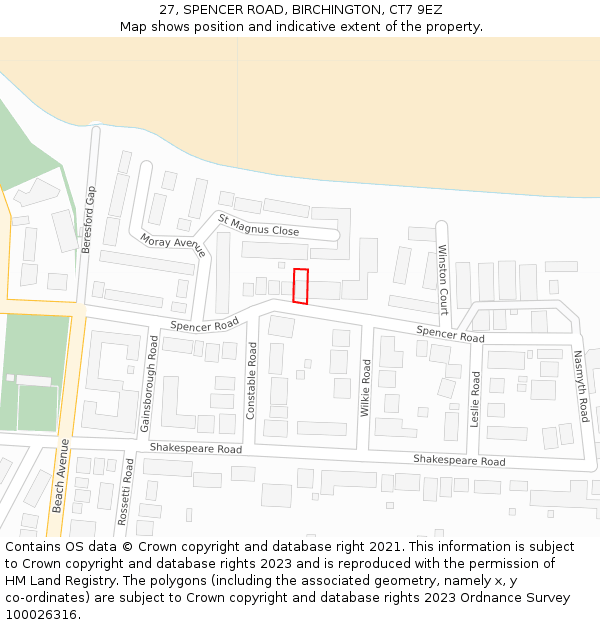 27, SPENCER ROAD, BIRCHINGTON, CT7 9EZ: Location map and indicative extent of plot