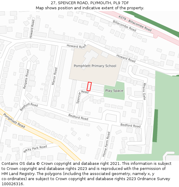 27, SPENCER ROAD, PLYMOUTH, PL9 7DF: Location map and indicative extent of plot