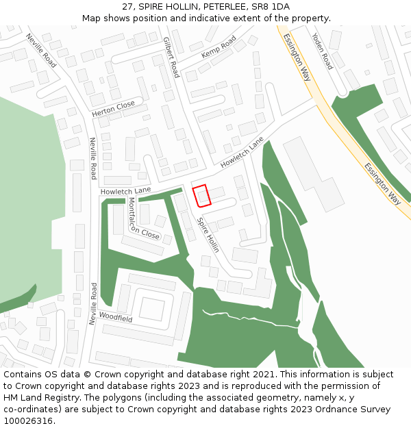 27, SPIRE HOLLIN, PETERLEE, SR8 1DA: Location map and indicative extent of plot