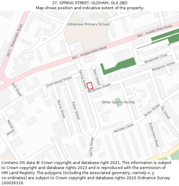 27, SPRING STREET, OLDHAM, OL4 2BD: Location map and indicative extent of plot