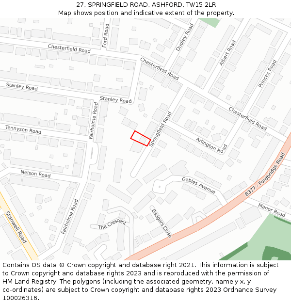27, SPRINGFIELD ROAD, ASHFORD, TW15 2LR: Location map and indicative extent of plot
