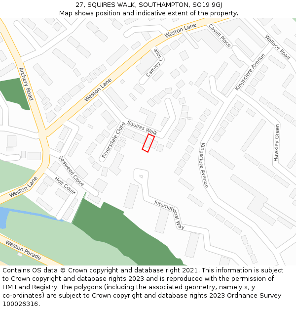 27, SQUIRES WALK, SOUTHAMPTON, SO19 9GJ: Location map and indicative extent of plot