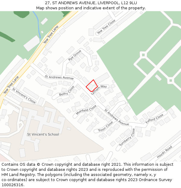 27, ST ANDREWS AVENUE, LIVERPOOL, L12 9LU: Location map and indicative extent of plot