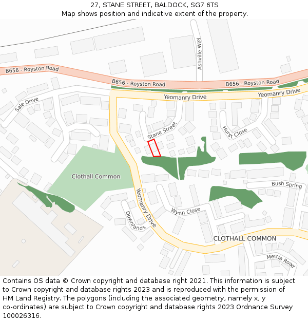 27, STANE STREET, BALDOCK, SG7 6TS: Location map and indicative extent of plot