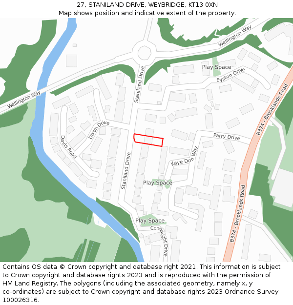 27, STANILAND DRIVE, WEYBRIDGE, KT13 0XN: Location map and indicative extent of plot