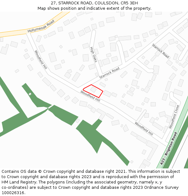 27, STARROCK ROAD, COULSDON, CR5 3EH: Location map and indicative extent of plot