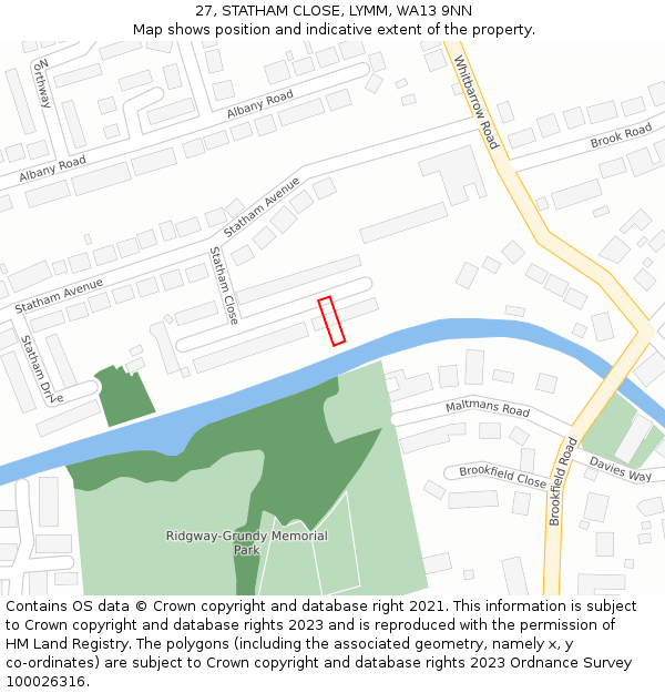 27, STATHAM CLOSE, LYMM, WA13 9NN: Location map and indicative extent of plot