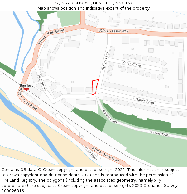 27, STATION ROAD, BENFLEET, SS7 1NG: Location map and indicative extent of plot