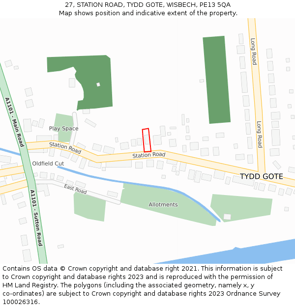 27, STATION ROAD, TYDD GOTE, WISBECH, PE13 5QA: Location map and indicative extent of plot