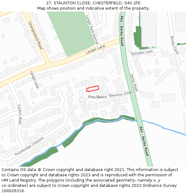 27, STAUNTON CLOSE, CHESTERFIELD, S40 2FE: Location map and indicative extent of plot