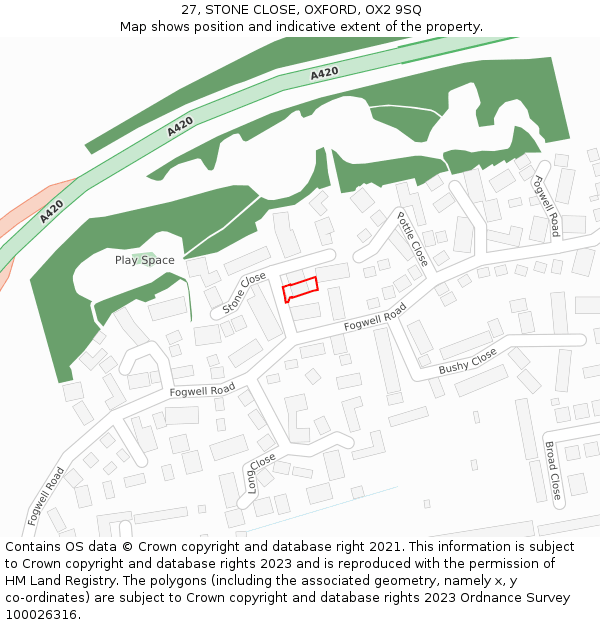 27, STONE CLOSE, OXFORD, OX2 9SQ: Location map and indicative extent of plot