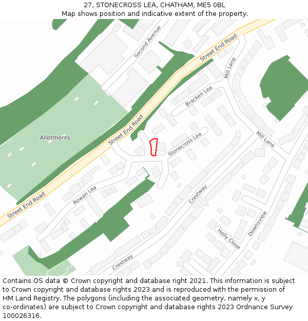 27, STONECROSS LEA, CHATHAM, ME5 0BL: Location map and indicative extent of plot