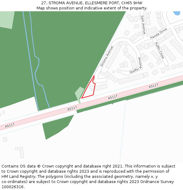 27, STROMA AVENUE, ELLESMERE PORT, CH65 9HW: Location map and indicative extent of plot