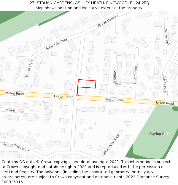 27, STRUAN GARDENS, ASHLEY HEATH, RINGWOOD, BH24 2EQ: Location map and indicative extent of plot