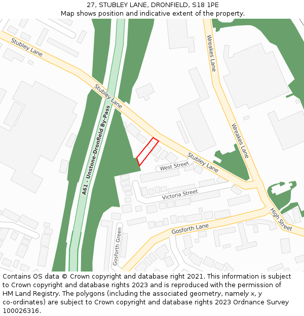 27, STUBLEY LANE, DRONFIELD, S18 1PE: Location map and indicative extent of plot