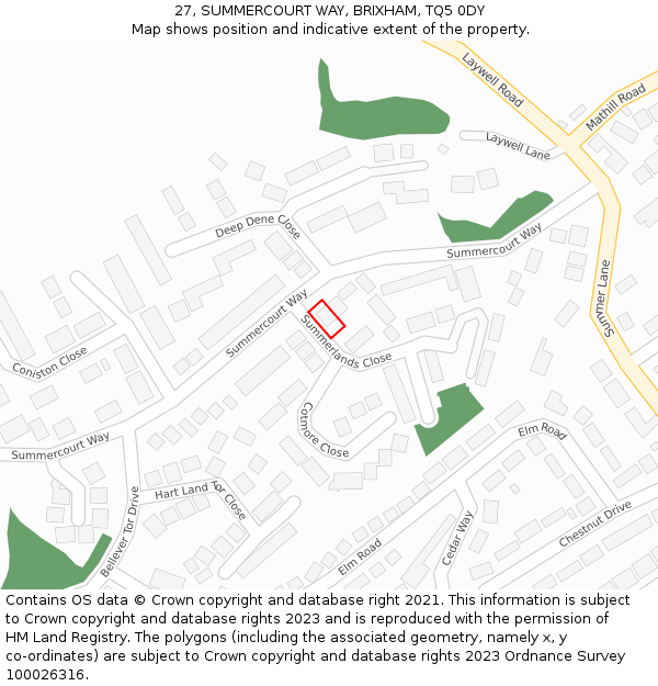 27, SUMMERCOURT WAY, BRIXHAM, TQ5 0DY: Location map and indicative extent of plot