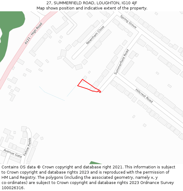 27, SUMMERFIELD ROAD, LOUGHTON, IG10 4JF: Location map and indicative extent of plot