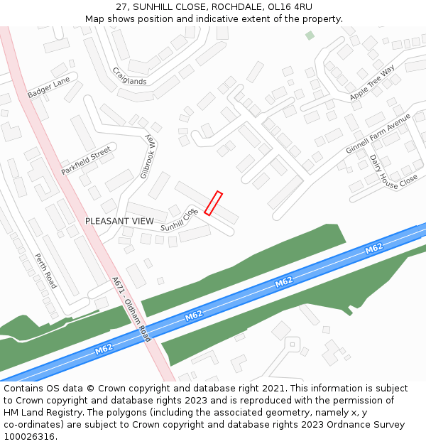 27, SUNHILL CLOSE, ROCHDALE, OL16 4RU: Location map and indicative extent of plot