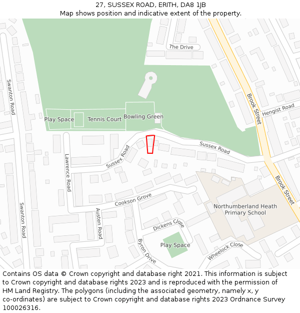 27, SUSSEX ROAD, ERITH, DA8 1JB: Location map and indicative extent of plot