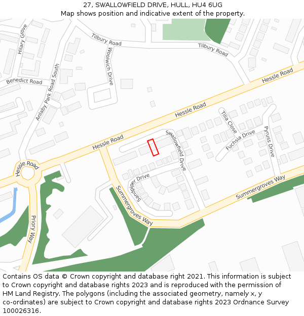 27, SWALLOWFIELD DRIVE, HULL, HU4 6UG: Location map and indicative extent of plot