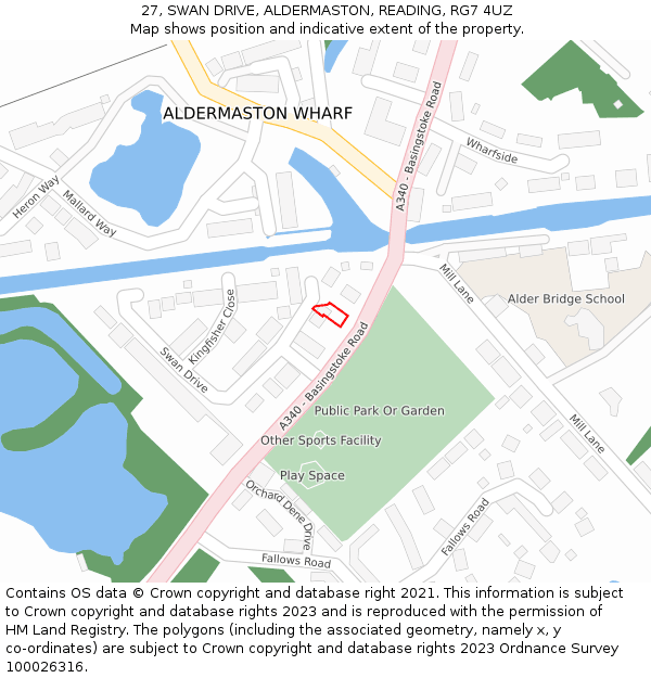 27, SWAN DRIVE, ALDERMASTON, READING, RG7 4UZ: Location map and indicative extent of plot