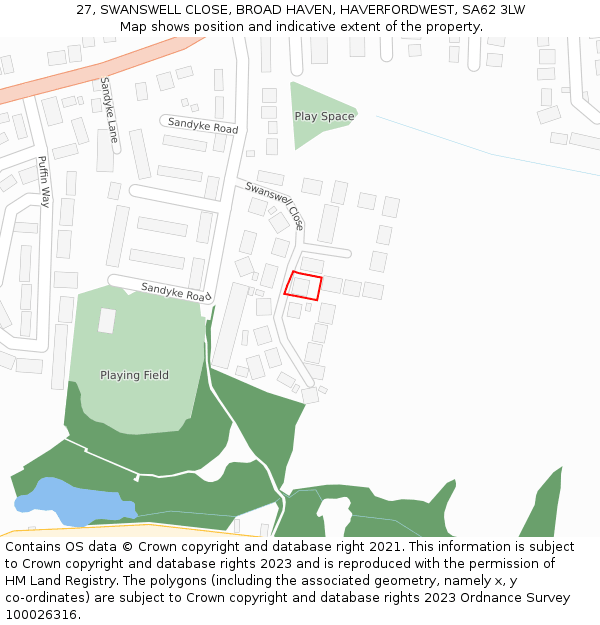 27, SWANSWELL CLOSE, BROAD HAVEN, HAVERFORDWEST, SA62 3LW: Location map and indicative extent of plot