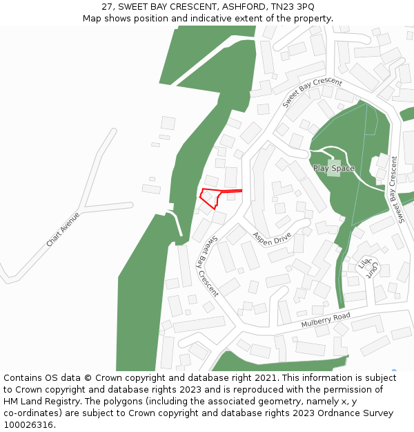 27, SWEET BAY CRESCENT, ASHFORD, TN23 3PQ: Location map and indicative extent of plot