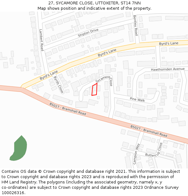 27, SYCAMORE CLOSE, UTTOXETER, ST14 7NN: Location map and indicative extent of plot