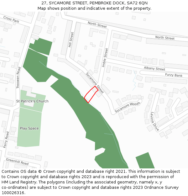 27, SYCAMORE STREET, PEMBROKE DOCK, SA72 6QN: Location map and indicative extent of plot