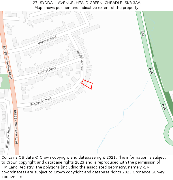27, SYDDALL AVENUE, HEALD GREEN, CHEADLE, SK8 3AA: Location map and indicative extent of plot