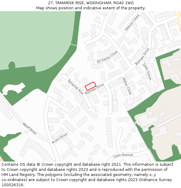 27, TAMARISK RISE, WOKINGHAM, RG40 1WG: Location map and indicative extent of plot