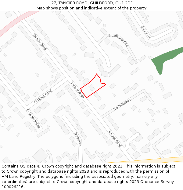 27, TANGIER ROAD, GUILDFORD, GU1 2DF: Location map and indicative extent of plot