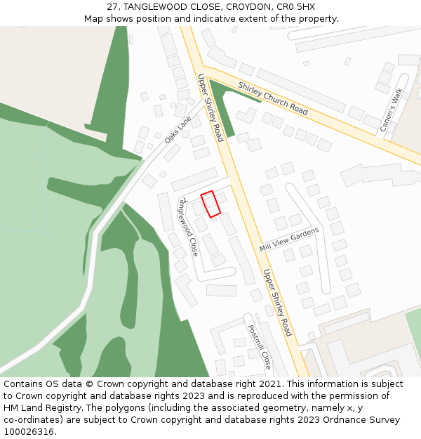 27, TANGLEWOOD CLOSE, CROYDON, CR0 5HX: Location map and indicative extent of plot