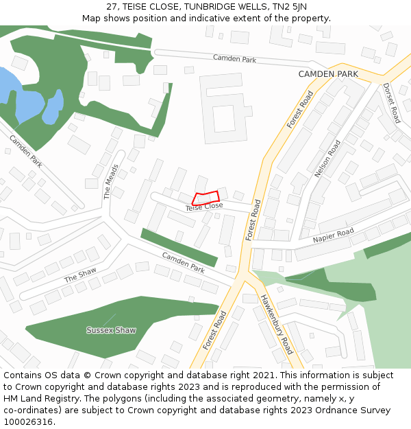 27, TEISE CLOSE, TUNBRIDGE WELLS, TN2 5JN: Location map and indicative extent of plot