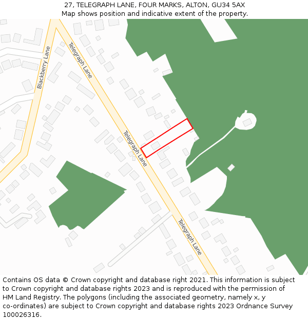 27, TELEGRAPH LANE, FOUR MARKS, ALTON, GU34 5AX: Location map and indicative extent of plot