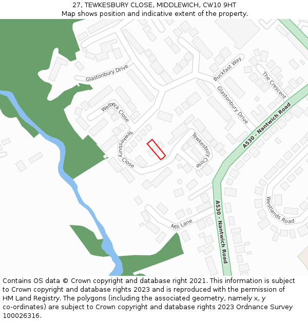 27, TEWKESBURY CLOSE, MIDDLEWICH, CW10 9HT: Location map and indicative extent of plot