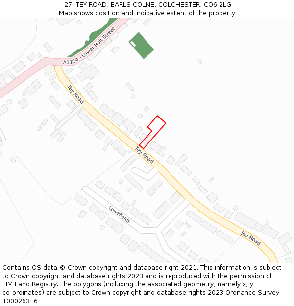 27, TEY ROAD, EARLS COLNE, COLCHESTER, CO6 2LG: Location map and indicative extent of plot