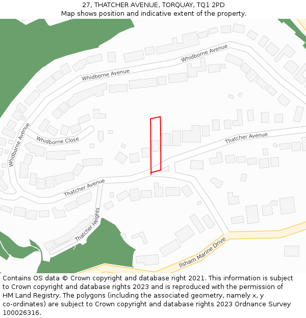 27, THATCHER AVENUE, TORQUAY, TQ1 2PD: Location map and indicative extent of plot