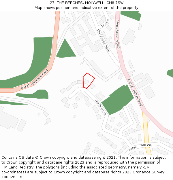 27, THE BEECHES, HOLYWELL, CH8 7SW: Location map and indicative extent of plot