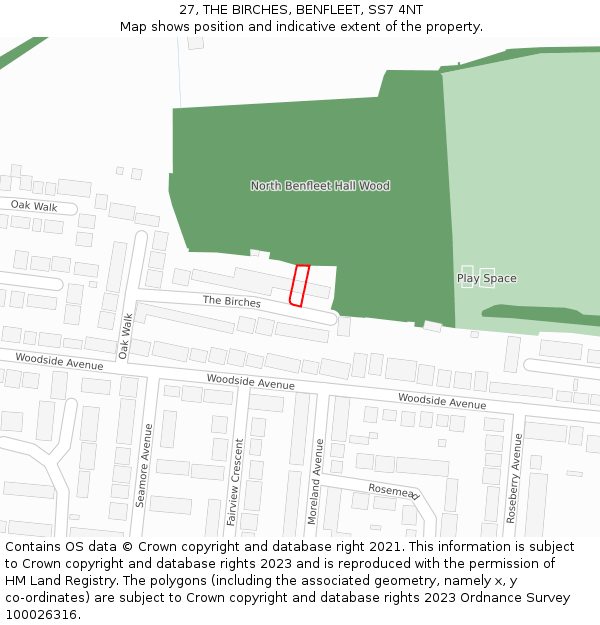 27, THE BIRCHES, BENFLEET, SS7 4NT: Location map and indicative extent of plot