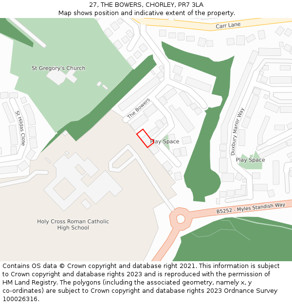 27, THE BOWERS, CHORLEY, PR7 3LA: Location map and indicative extent of plot