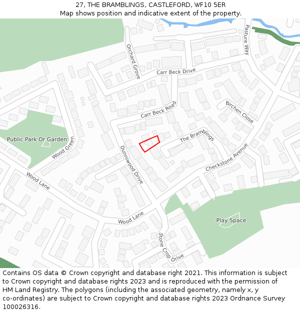 27, THE BRAMBLINGS, CASTLEFORD, WF10 5ER: Location map and indicative extent of plot