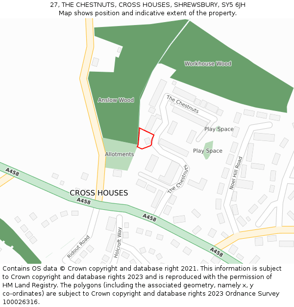 27, THE CHESTNUTS, CROSS HOUSES, SHREWSBURY, SY5 6JH: Location map and indicative extent of plot