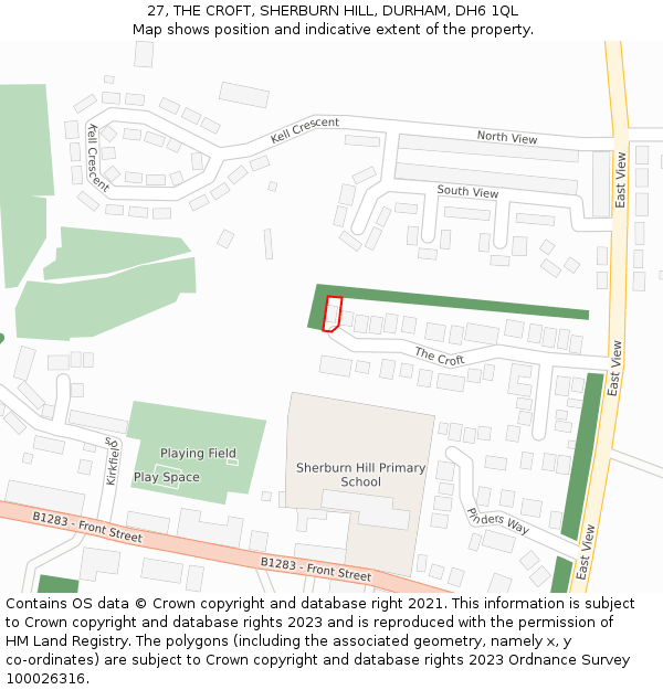 27, THE CROFT, SHERBURN HILL, DURHAM, DH6 1QL: Location map and indicative extent of plot