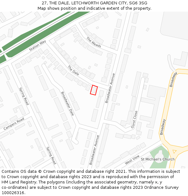 27, THE DALE, LETCHWORTH GARDEN CITY, SG6 3SG: Location map and indicative extent of plot