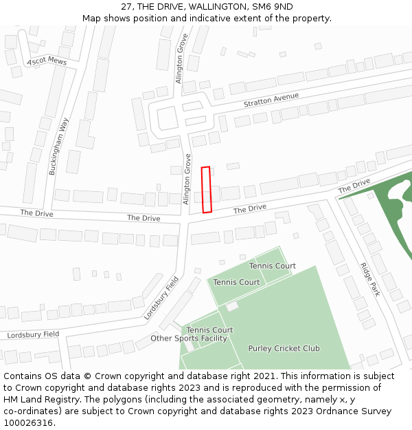 27, THE DRIVE, WALLINGTON, SM6 9ND: Location map and indicative extent of plot