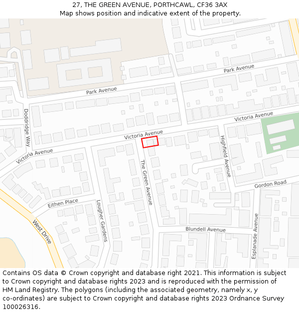 27, THE GREEN AVENUE, PORTHCAWL, CF36 3AX: Location map and indicative extent of plot