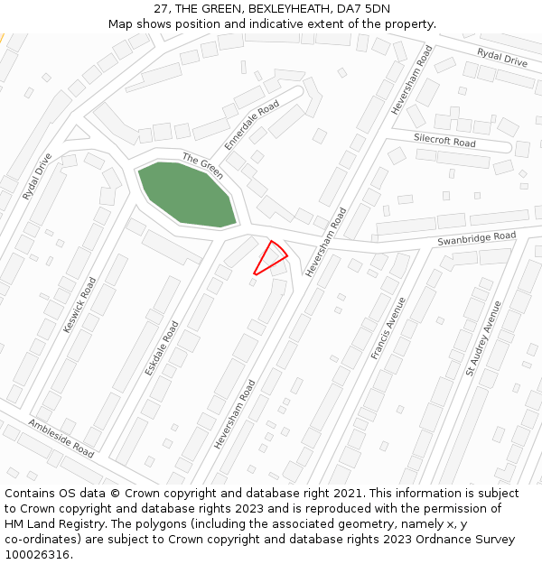 27, THE GREEN, BEXLEYHEATH, DA7 5DN: Location map and indicative extent of plot